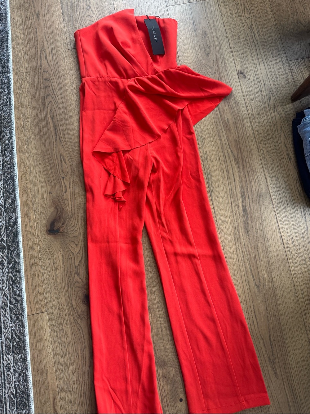 Elliatt Mira Orange/Red Strapless Ruffle Jumpsuit